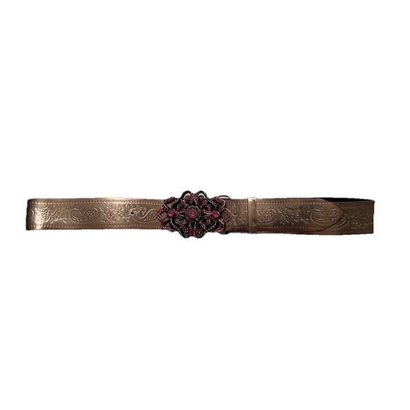 Women’s Rose Gold 90s Y2K Country Belt With Pink Jewels On Buckle. 40” - Picture 1 of 5
